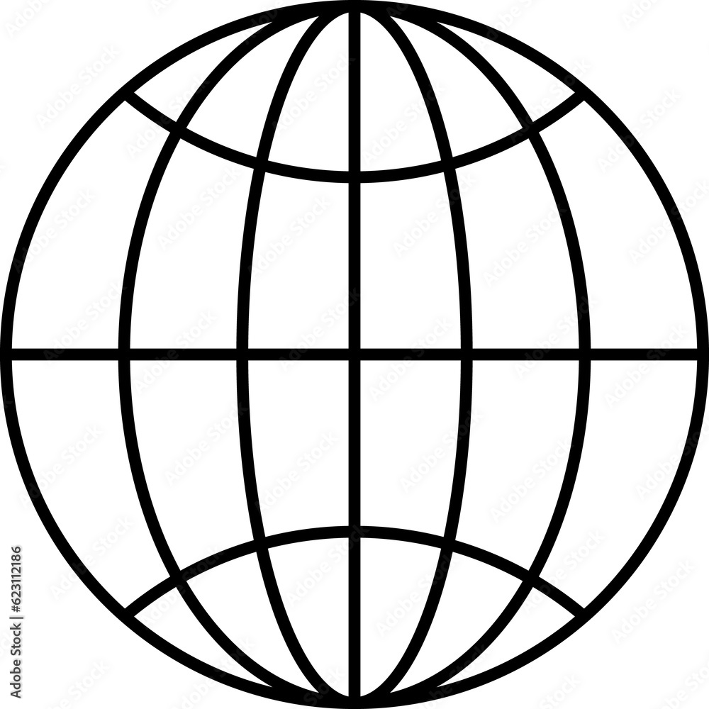 Black world icon, earth globe illustration with line , png isolated on ...
