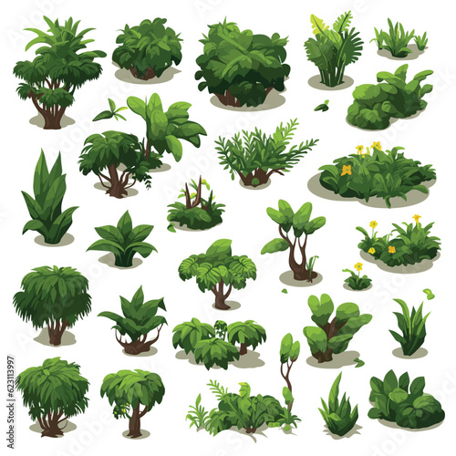 Fotografie, Obraz Jungle vegetation set isometric vector flat isolated illustration