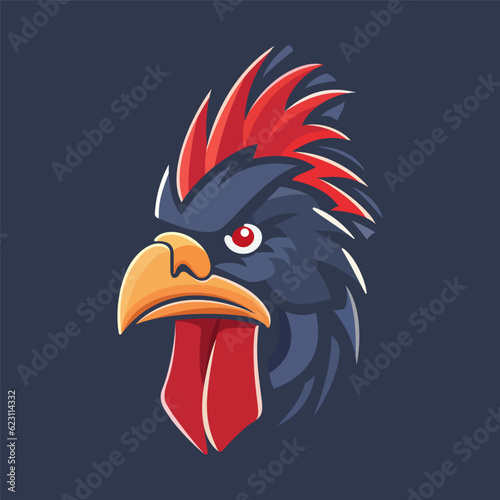 Rooster logo design. Cute rooster head. Image of a rooster in flat style