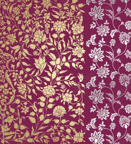 wedding card design, traditional paisley floral pattern , royal India	