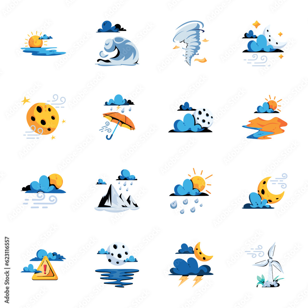 Fototapeta premium Bundle of Natural Disasters Flat Icons