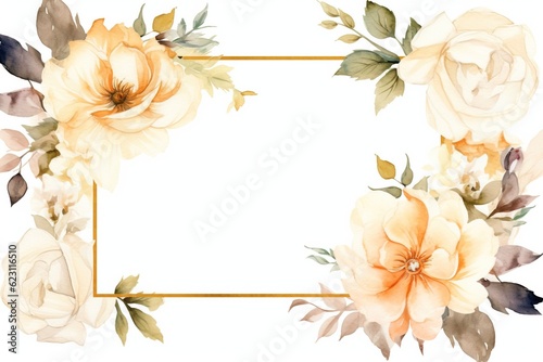 Vintage Luxury wedding invitation card template. template  Water Color Pastel Flower and bloom  Wedding decorative perfect rectangle frame border with gold line art  leaves branches  foliage. Elegant
