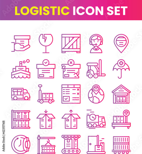 Logistics icon set. Containing distribution, shipping, transportation, delivery, cargo, freight, route planning, supply chain, export and import icons. by rasamastudio