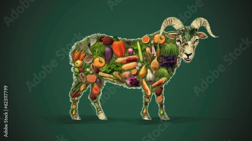 Vegetables and fruits in the form of a goat. Vector illustration © Ali