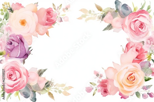 Vintage Luxury wedding invitation card template. template, Water Color Pastel Flower and bloom, Wedding decorative perfect rectangle frame border with gold line art, leaves branches, foliage. Elegant 