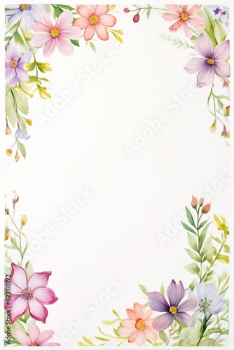 Vintage Luxury wedding invitation card template. template, Water Color Pastel Flower and bloom, Wedding decorative perfect rectangle frame border with gold line art, leaves branches, foliage. Elegant 