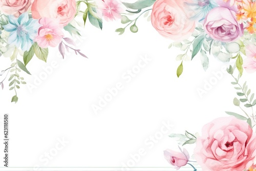 Vintage Luxury wedding invitation card template. template, Water Color Pastel Flower and bloom, Wedding decorative perfect rectangle frame border with gold line art, leaves branches, foliage. Elegant 