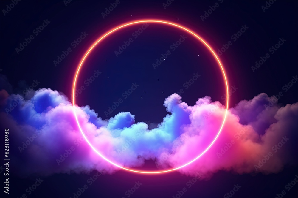 abstract futuristic background with pink blue glowing neon ring with cloud, Cloud data, Data transfer concept Fantastic wallpaper