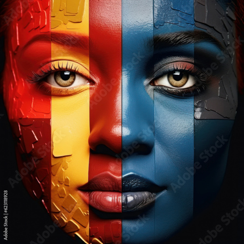 Face of the person with multiple colors