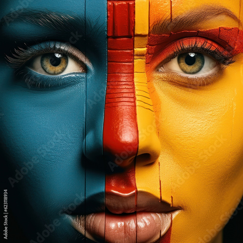 Close-up portrait of a woman with a painted face