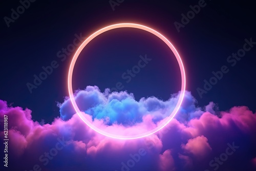 abstract futuristic background with pink blue glowing neon ring with cloud, Cloud data, Data transfer concept Fantastic wallpaper