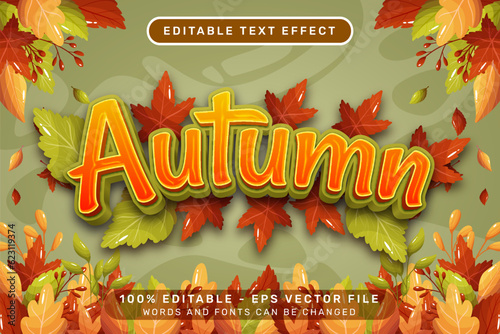 autumn 3d text effect and editable text effect with autumn leaves illustration