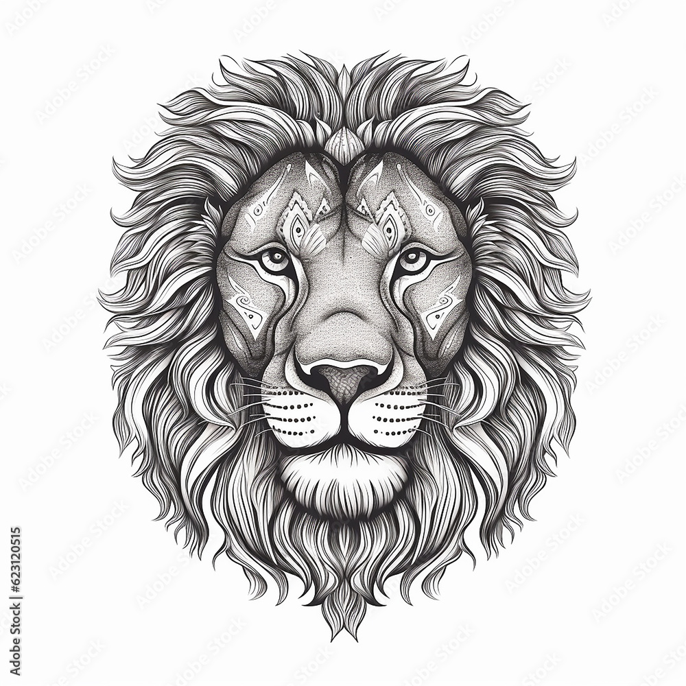 A lion tattoo on white background with generative AI technology