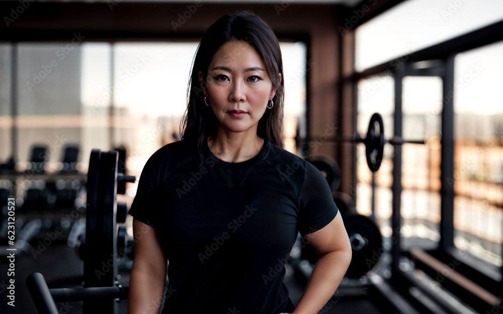 healthy middle aged lady woman in sport wear at gym, generative AI healthy middle aged lady woman in sport wear at gym, generative AI