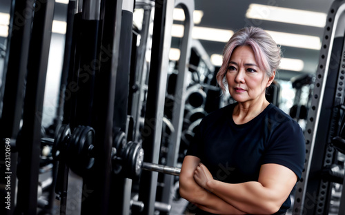 healthy middle aged lady woman in sport wear at gym, generative AI