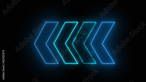 Blue neon arrow with glowing effect. Left arrow for road direction . Modern simple arrows. Digital arrow pointing left blue color. Vector illustration. photo