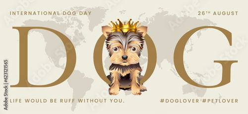 Classic dog collection with crown, International Dog Day, print, artwork, doodle, social media post and story post, banner, post card, invitation card, t-shirt print, vector illustration (Vector)