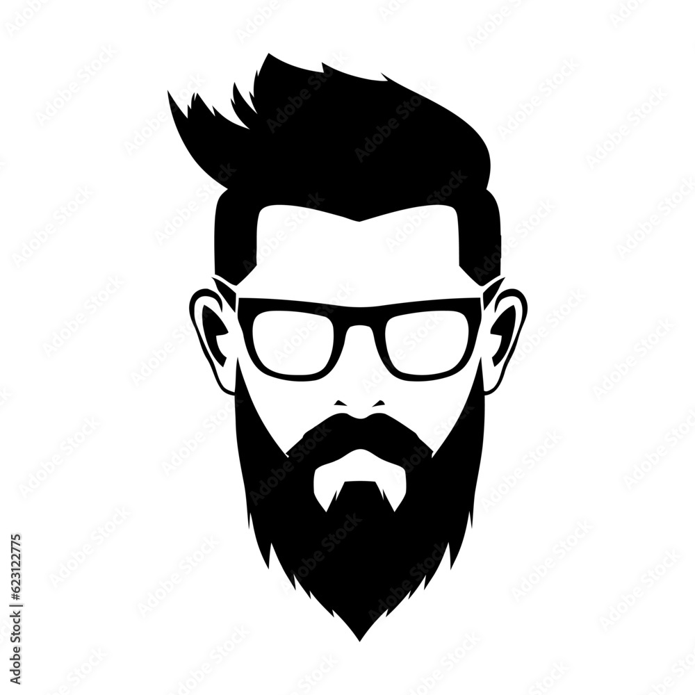 Black silhouette of Hipster hair and beards. Fashion concept.