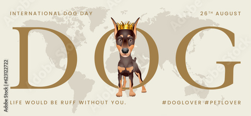 Classic dog collection with crown, International Dog Day, print, artwork, doodle, social media post and story post, banner, post card, invitation card, t-shirt print, vector illustration (Vector)