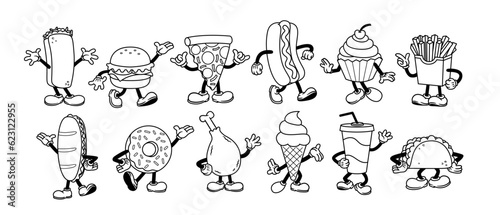 Vector Cartoon Funny Fast Food Characters Mascots Set Isolated