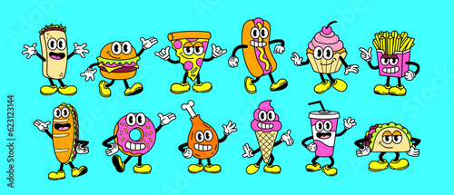 Vector Cartoon Funny Fast Food Characters Mascots Set Isolated © aratehortua