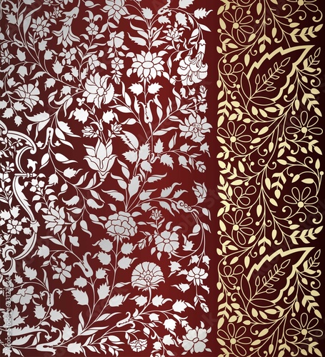 wedding card design, traditional paisley floral pattern , royal India 