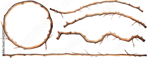 Fotografie, Tablou Rustic arch with tree branches and isolated design elements on white background