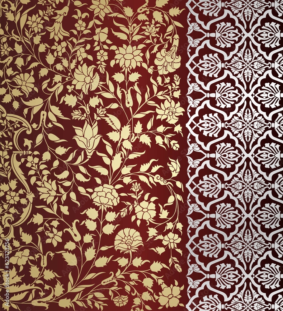 Fototapeta premium wedding card design, traditional paisley floral pattern , royal India 