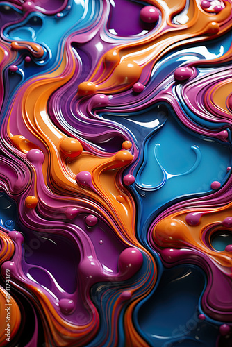 A close up of a colorful liquid painting. Generative AI.