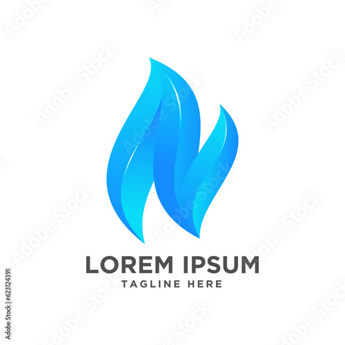 Letter N logo with blue flame