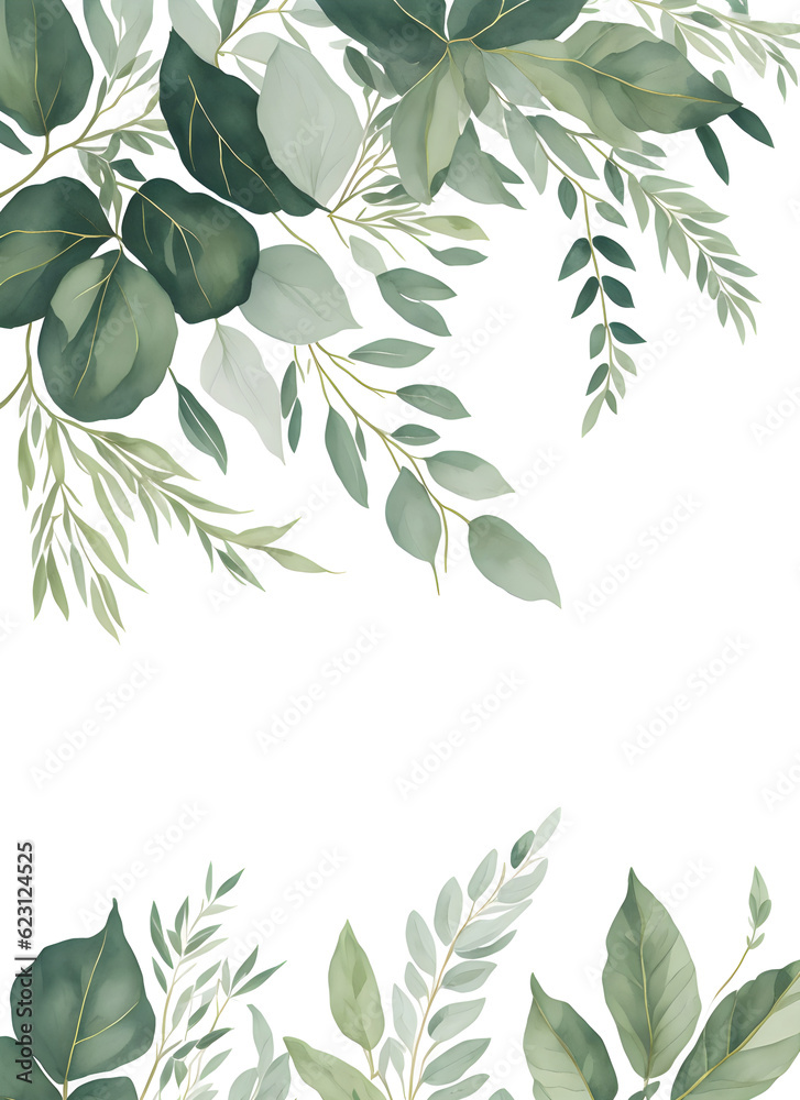 Watercolor floral set with green leaf branches collection for wedding,greetings on transparent background,generative ai