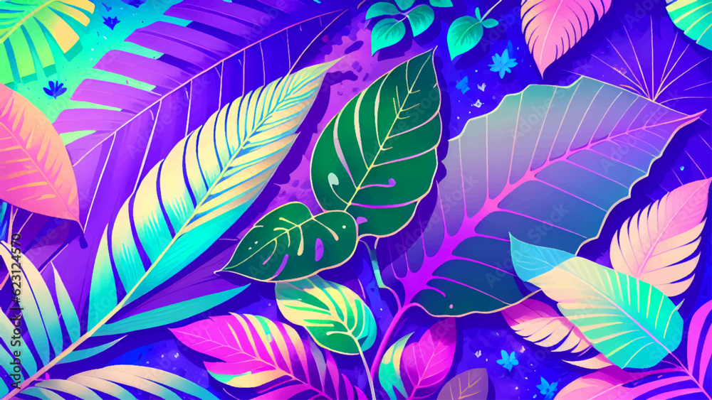 Design banner frame flower Spring background with beautiful. flower background for design. Colorful background with tropical plants by generative AI
