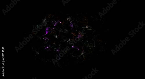 dark background and neon colourful flames and dust