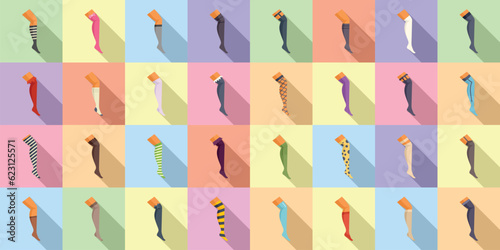 Stockings icons set flat vector. Leg medical. Cotton surgery