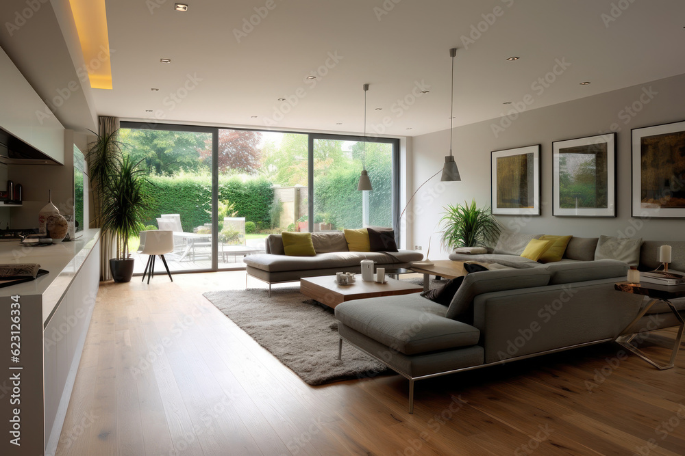 Fototapeta premium a modern living room with skylights. Generative ai