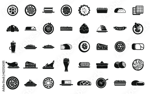 Austrian cuisine icons set simple vector. Strudel bakery. Cafe dish