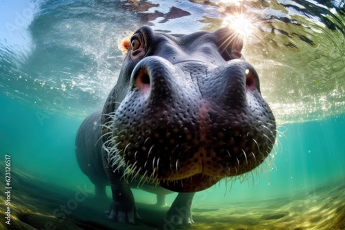 hippopotamus swimming underwater. Generative ai