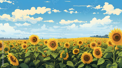                                No.008   Sunflower Field Glowing Under the Blue Sky Generative AI