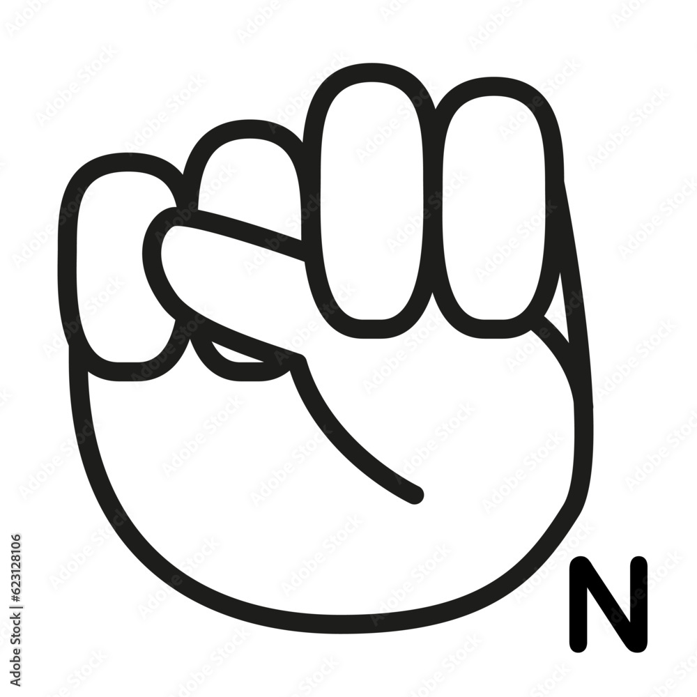 Vector Cartoon Sign Language icon Letter N Vector Cartoon Sign Language icon Letter N