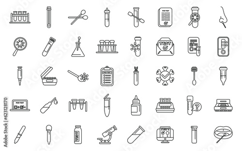 PCR test icons set outline vector. Covid test. Lab swab