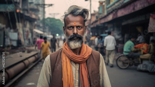 Portrait of a Indian man showcasing the fusion of tradition and modernity. AI generated