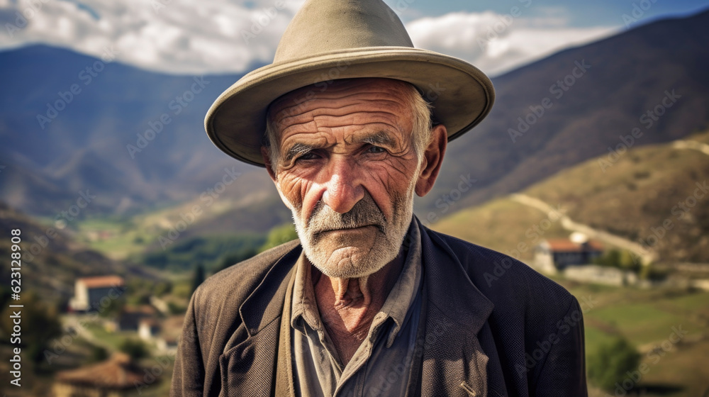 An elderly Albanian gentleman adorned in traditional clothing, reflecting the cultural legacy and traditions of Albania. AI generated An elderly Albanian gentleman adorned in traditional clothing, reflecting the cultural legacy and traditions of Albania. AI generated