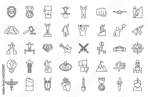 Courage icons set outline vector. Risk adventure. Life self