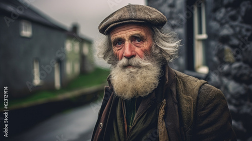 A seasoned Irish man exuding wisdom and grace, representing the deep connection to Irish traditions and the enduring charm of the country. AI generated