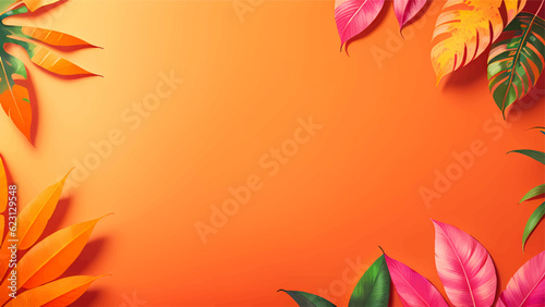 Design banner frame flower Spring background with beautiful. flower background for design. Colorful background with tropical plants by generative AI