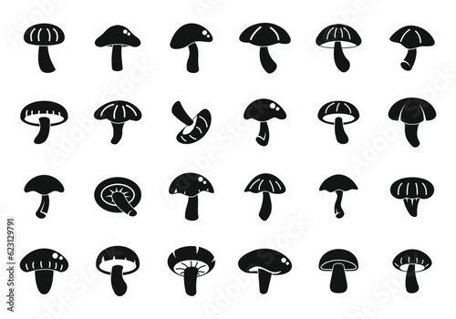 Shiitake mushroom icons set simple vector. Autumn plant. Food healthy