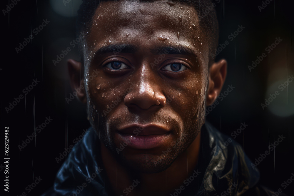 african american man in the rain. Generative ai