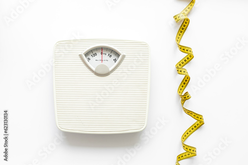 Obraz na plátne White floor weight scales with measuring tape