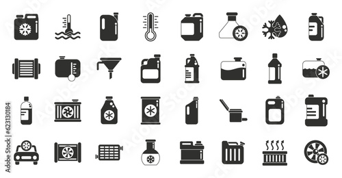 Car engine antifreeze icons set simple vector. Air vent. Auto control