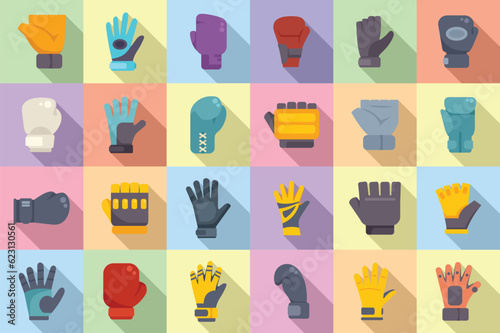 Sport gloves icons set flat vector. Winter sport. Glove safety